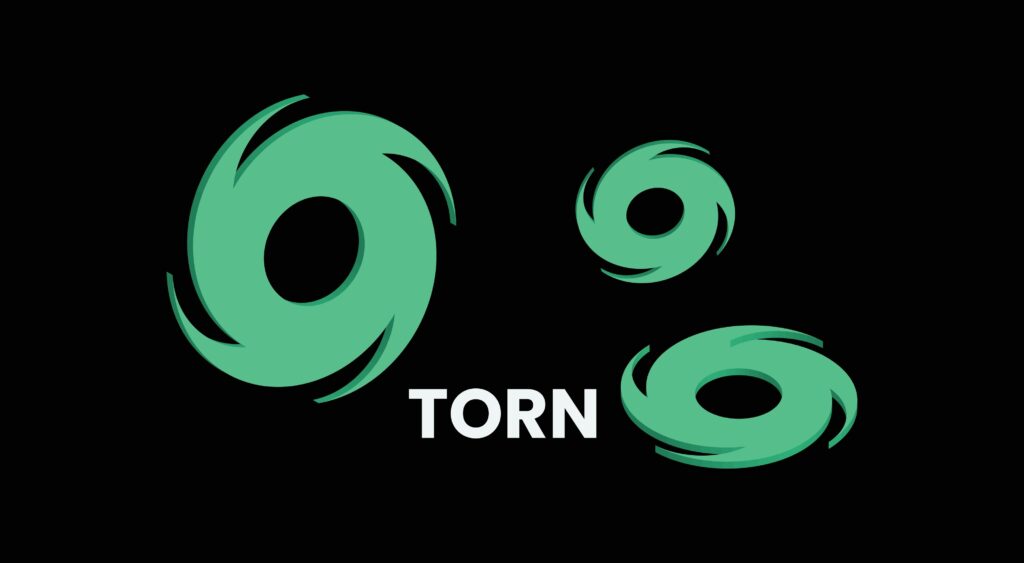 TORN Token cryptocurrency 3d logo isolated on black background with copyspace.  Tornado Cash Token banner design concept vector illustration.